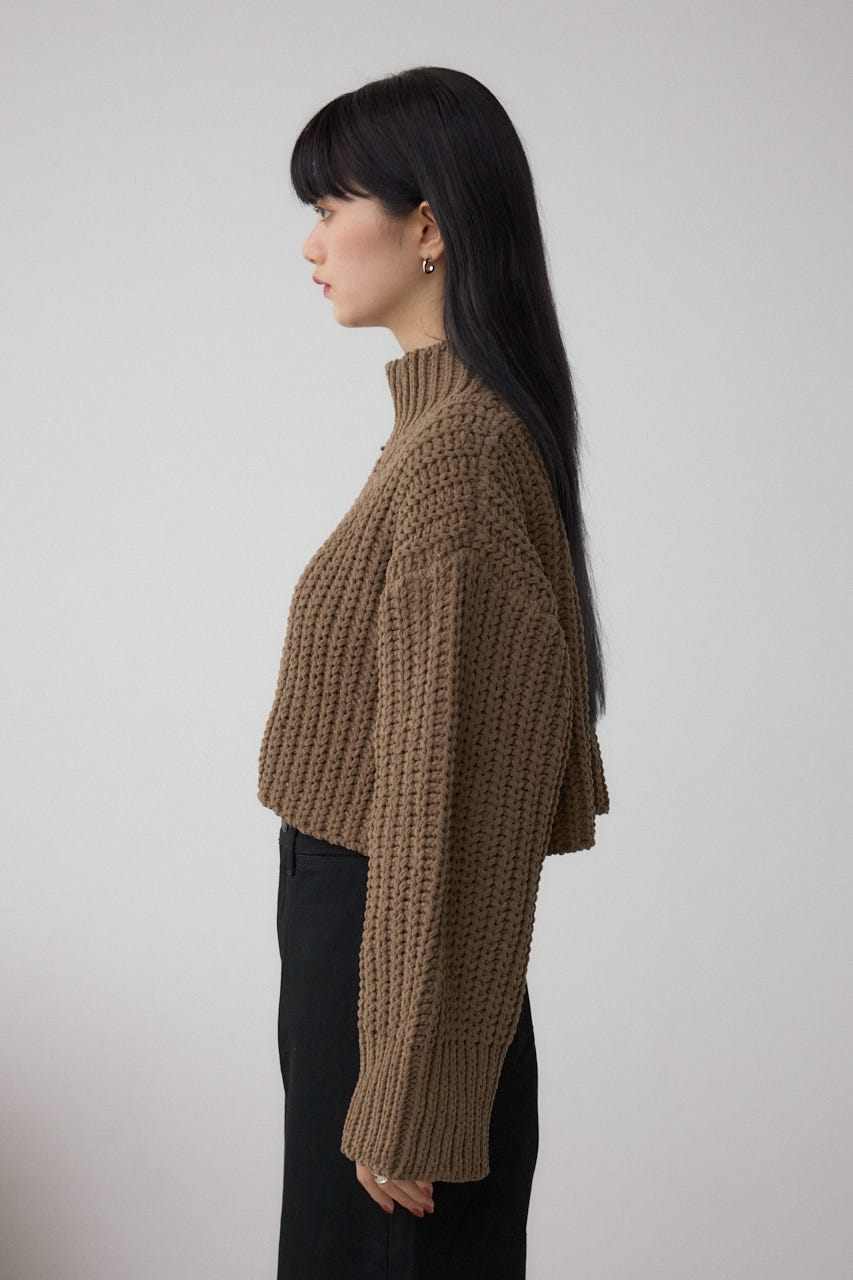 マットモールクロップドハイネックニット L/BRN FREE