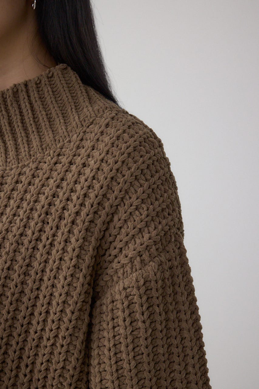 マットモールクロップドハイネックニット L/BRN FREE