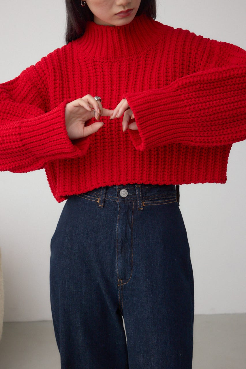 マットモールクロップドハイネックニット RED FREE