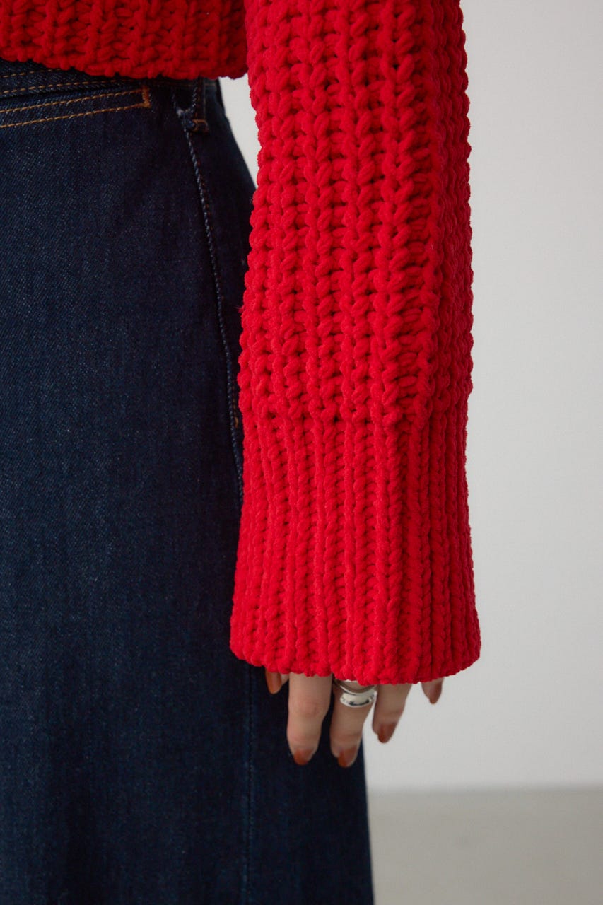 マットモールクロップドハイネックニット RED FREE