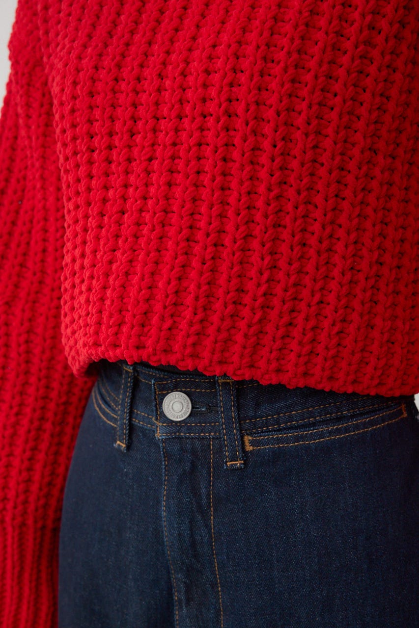 マットモールクロップドハイネックニット RED FREE