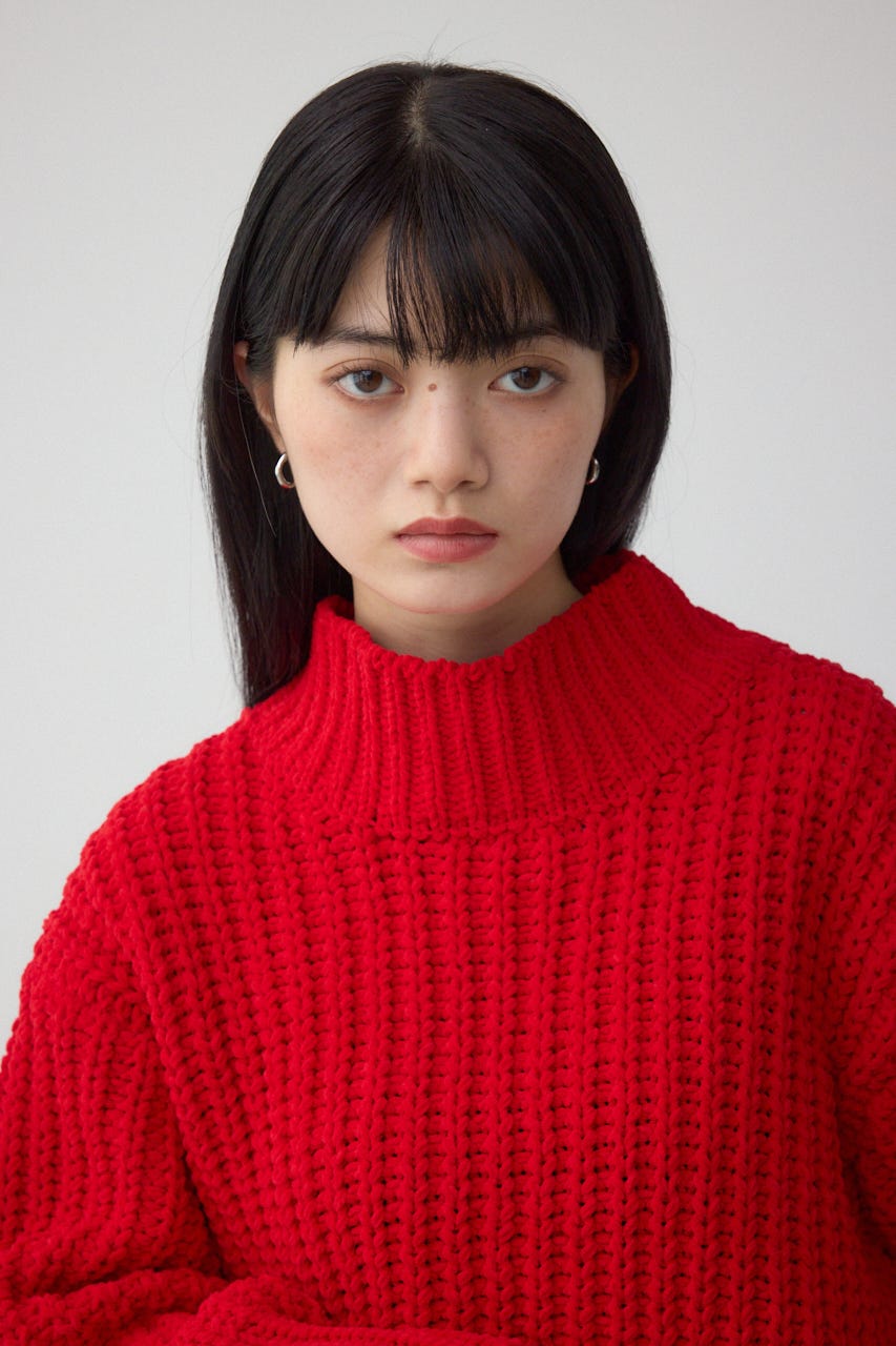 マットモールクロップドハイネックニット RED FREE