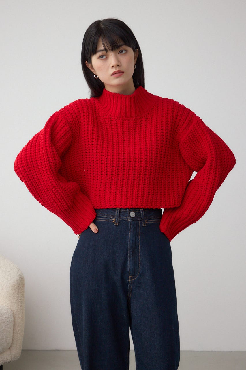 マットモールクロップドハイネックニット RED FREE
