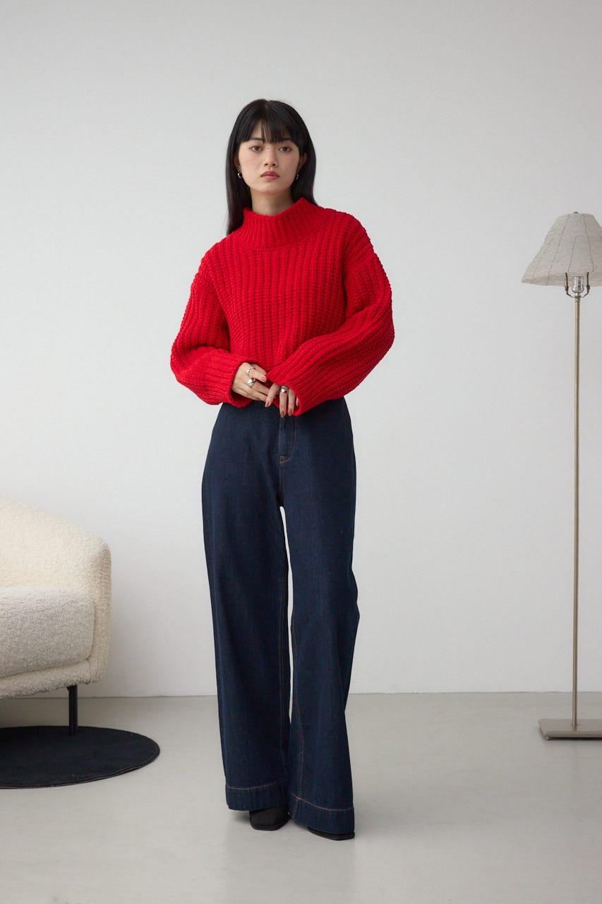 マットモールクロップドハイネックニット RED FREE