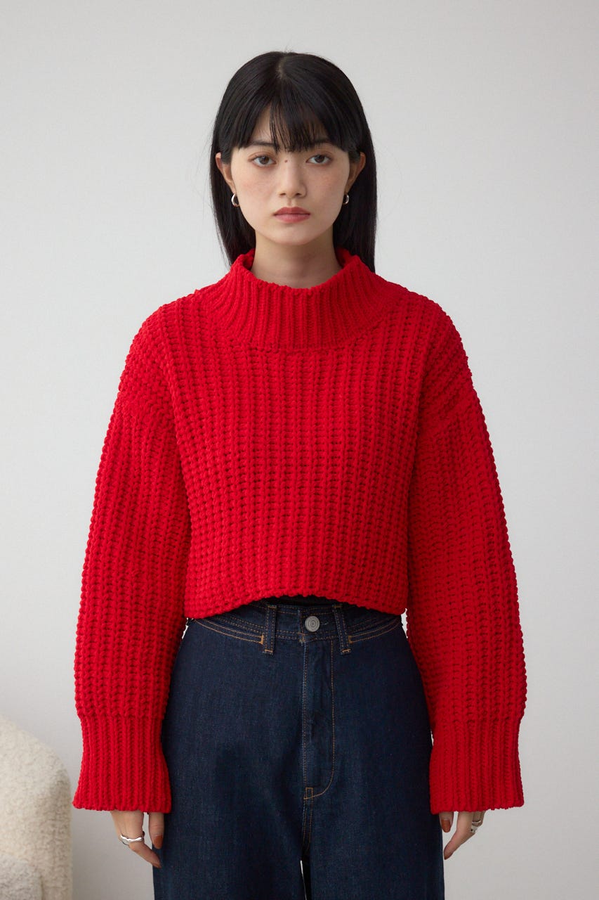 マットモールクロップドハイネックニット RED FREE