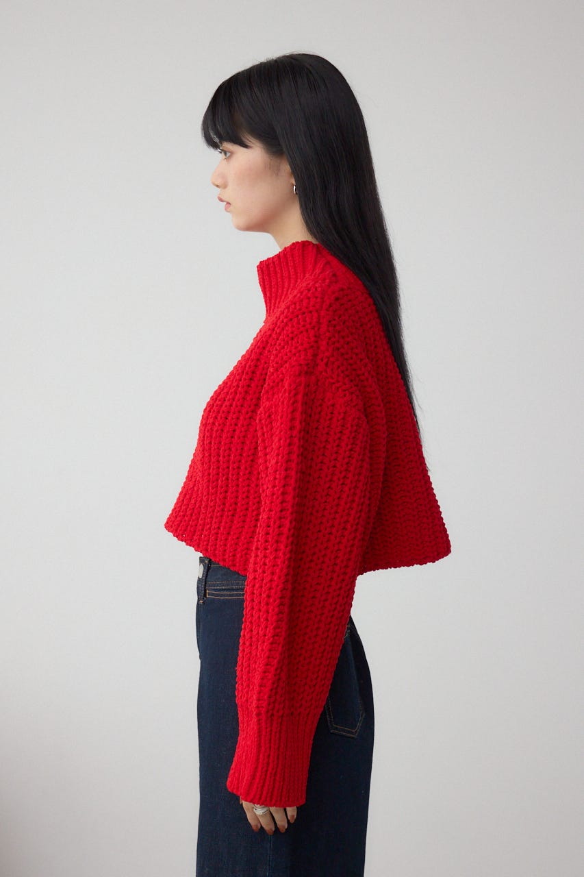 マットモールクロップドハイネックニット RED FREE