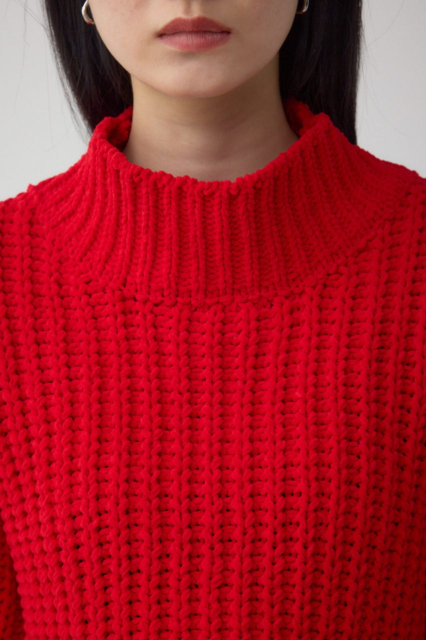 マットモールクロップドハイネックニット RED FREE