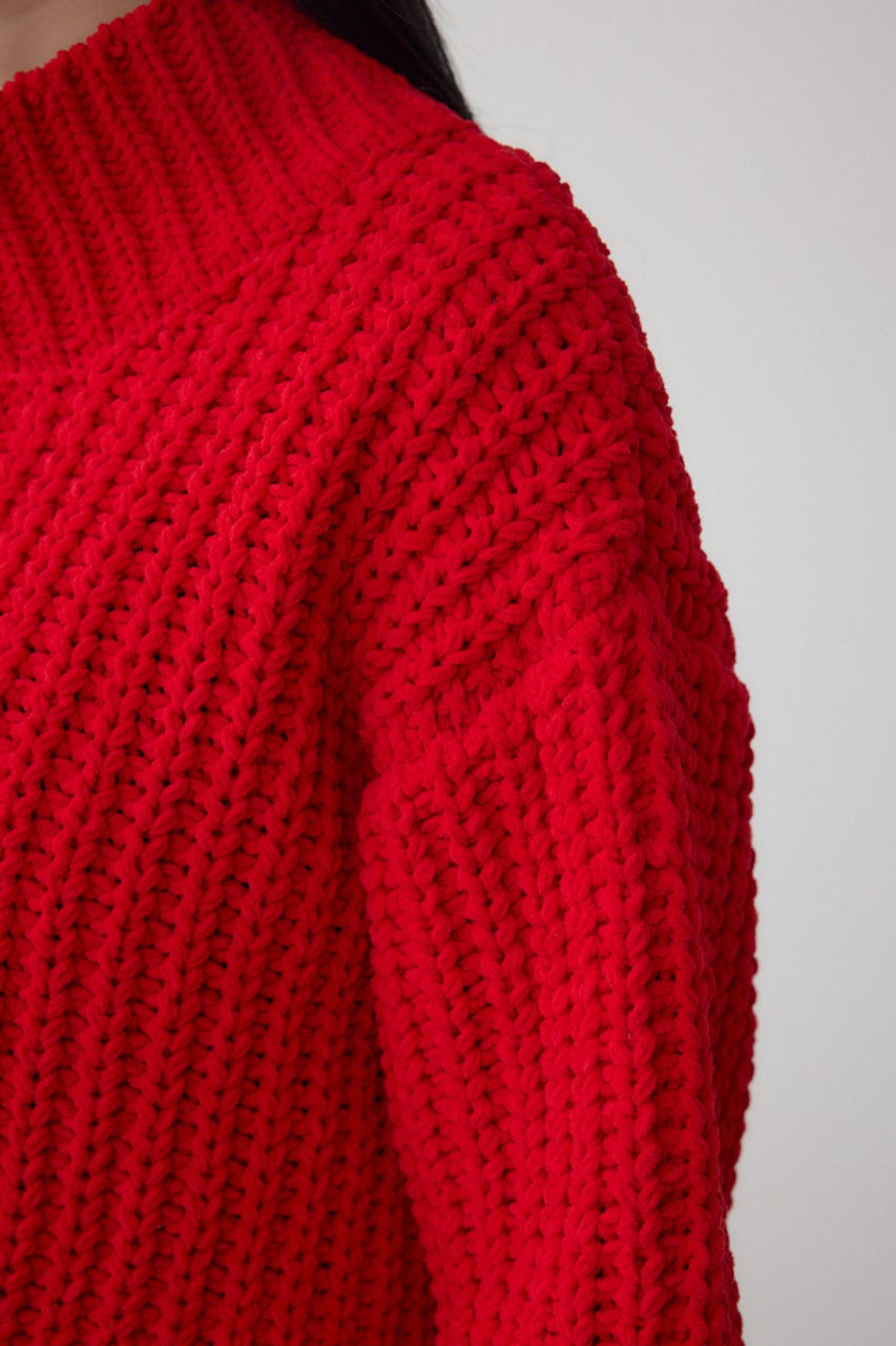 マットモールクロップドハイネックニット RED FREE