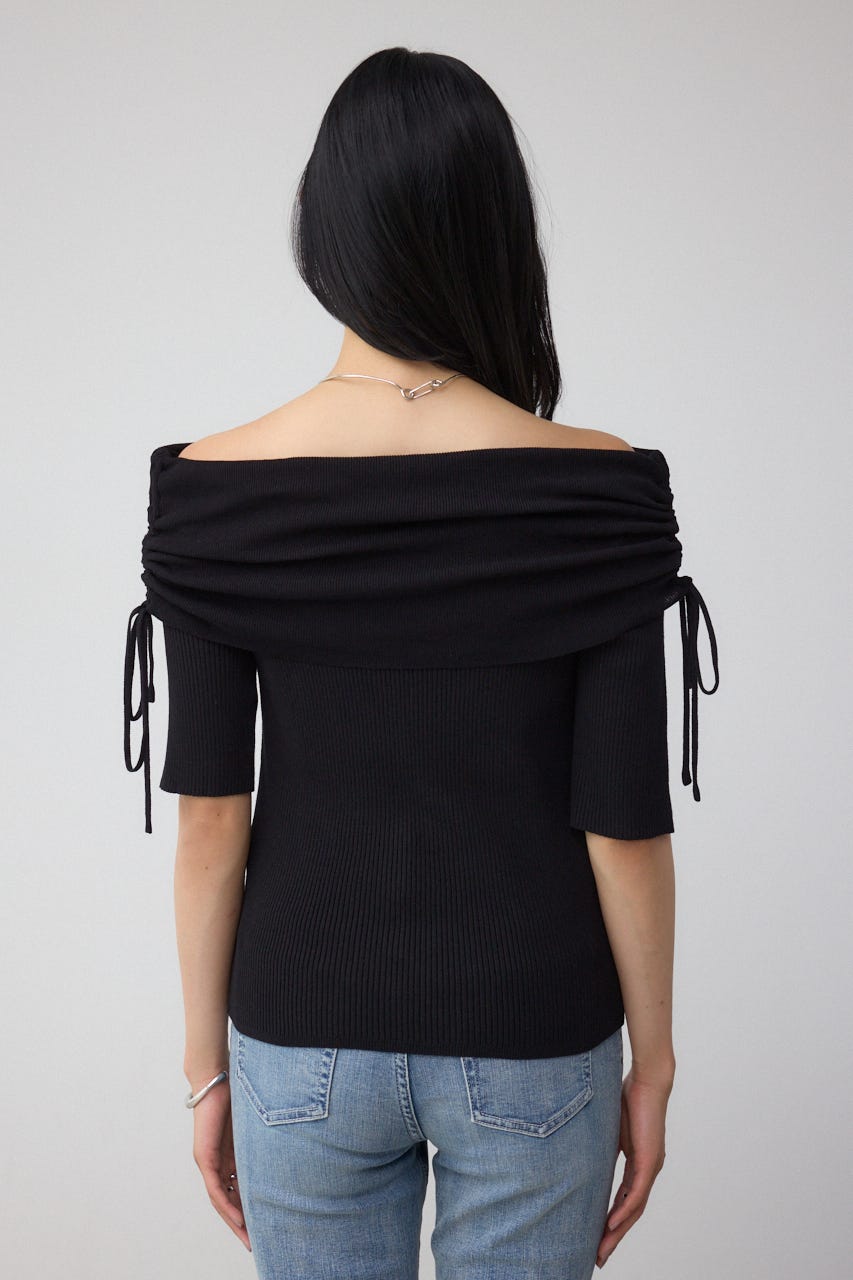 tina様　BS半袖プルニッケルブラック AZUL BY MOUSSY | 5分袖ギャザーオフショルニットトップス