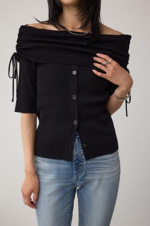AZUL BY MOUSSY | 5分袖ギャザーオフショルニットトップス