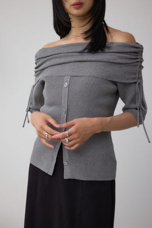 AZUL BY MOUSSY | 5分袖ギャザーオフショルニットトップス