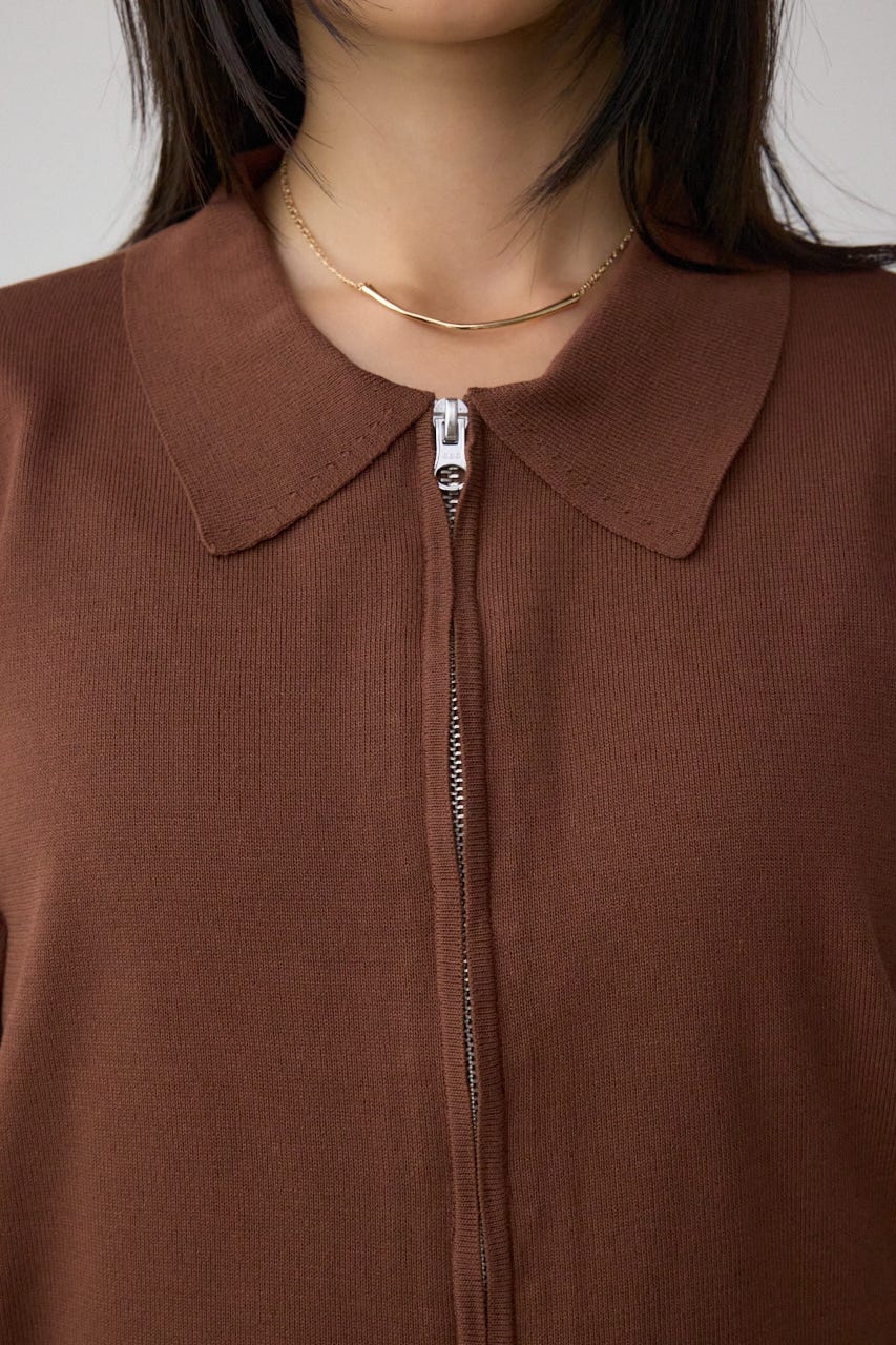 aipo◡̈ 112 シックローズウッド 48 ソフトローズ AZUL BY MOUSSY | Wジップポロカラーニットカーディガン