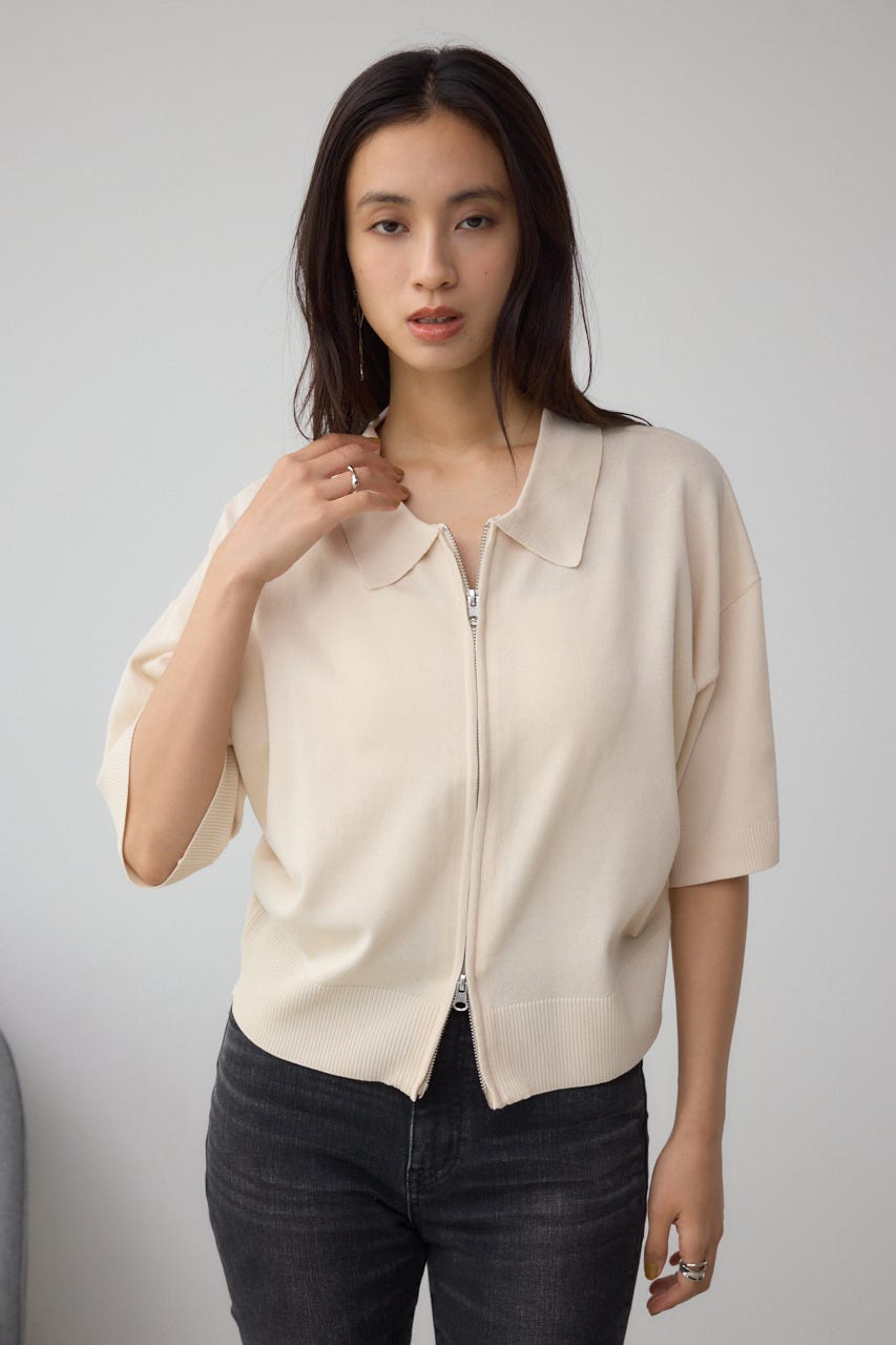 aipo◡̈ 112 シックローズウッド 48 ソフトローズ AZUL BY MOUSSY | Wジップポロカラーニットカーディガン