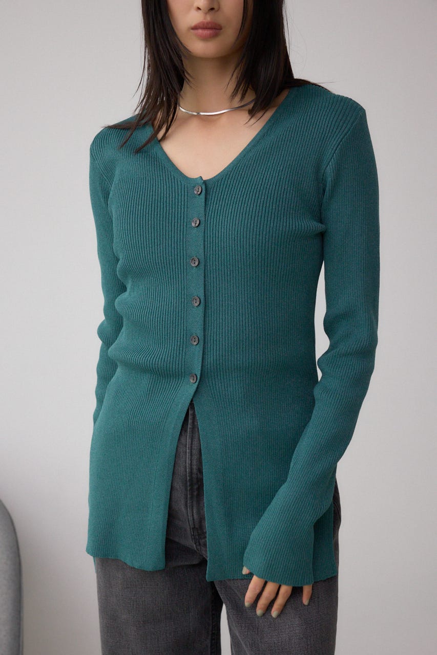 Vネックリブニットカーディガン D/GRN FREE