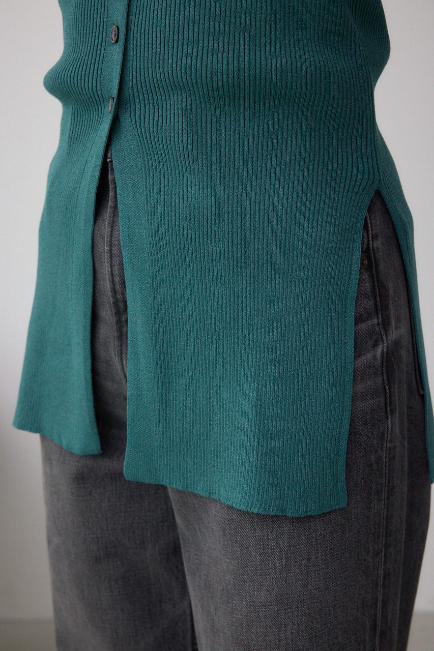 Vネックリブニットカーディガン D/GRN FREE