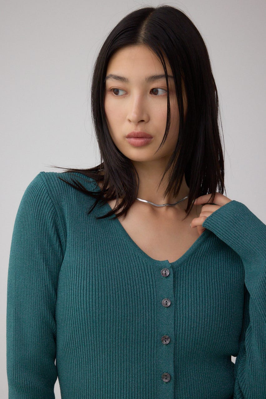 Vネックリブニットカーディガン D/GRN FREE