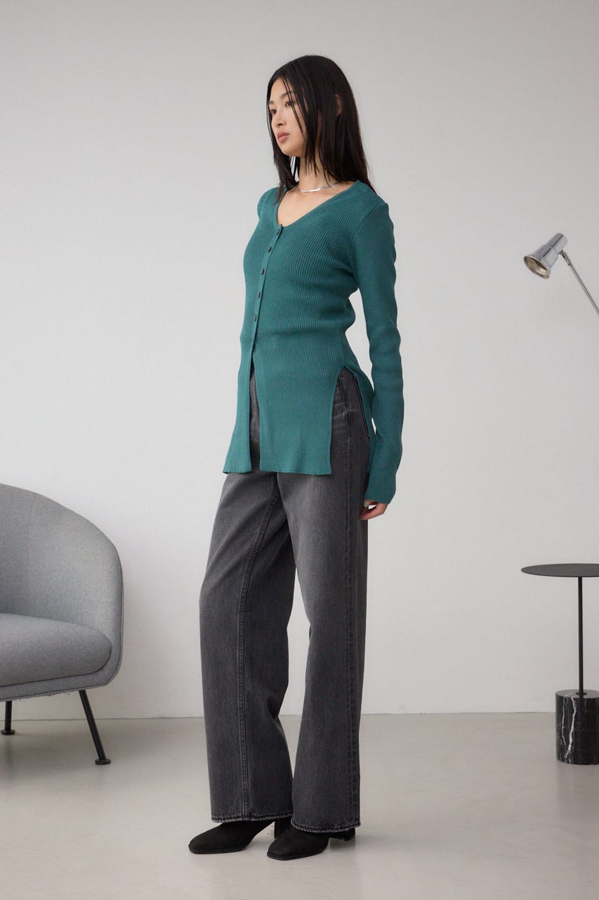 Vネックリブニットカーディガン D/GRN FREE