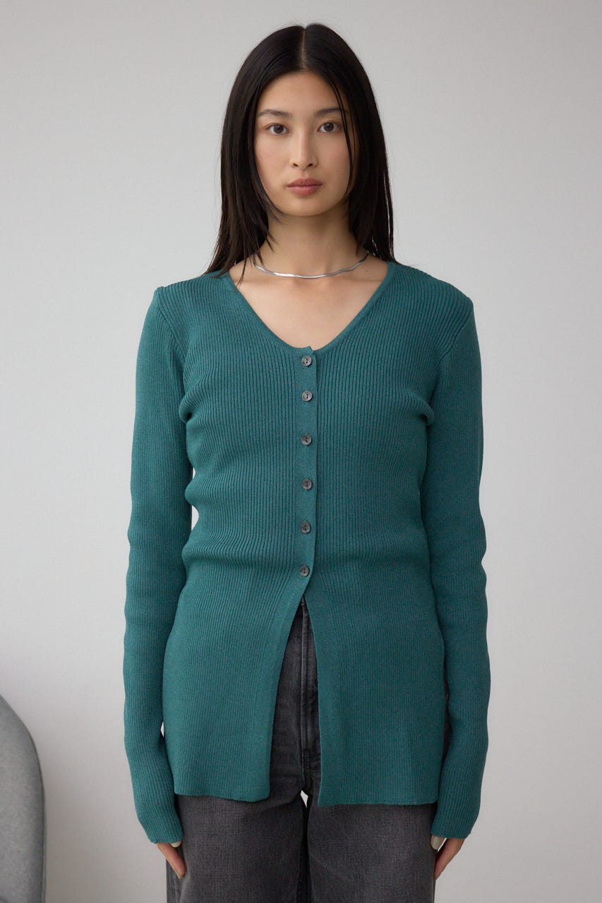 Vネックリブニットカーディガン D/GRN FREE