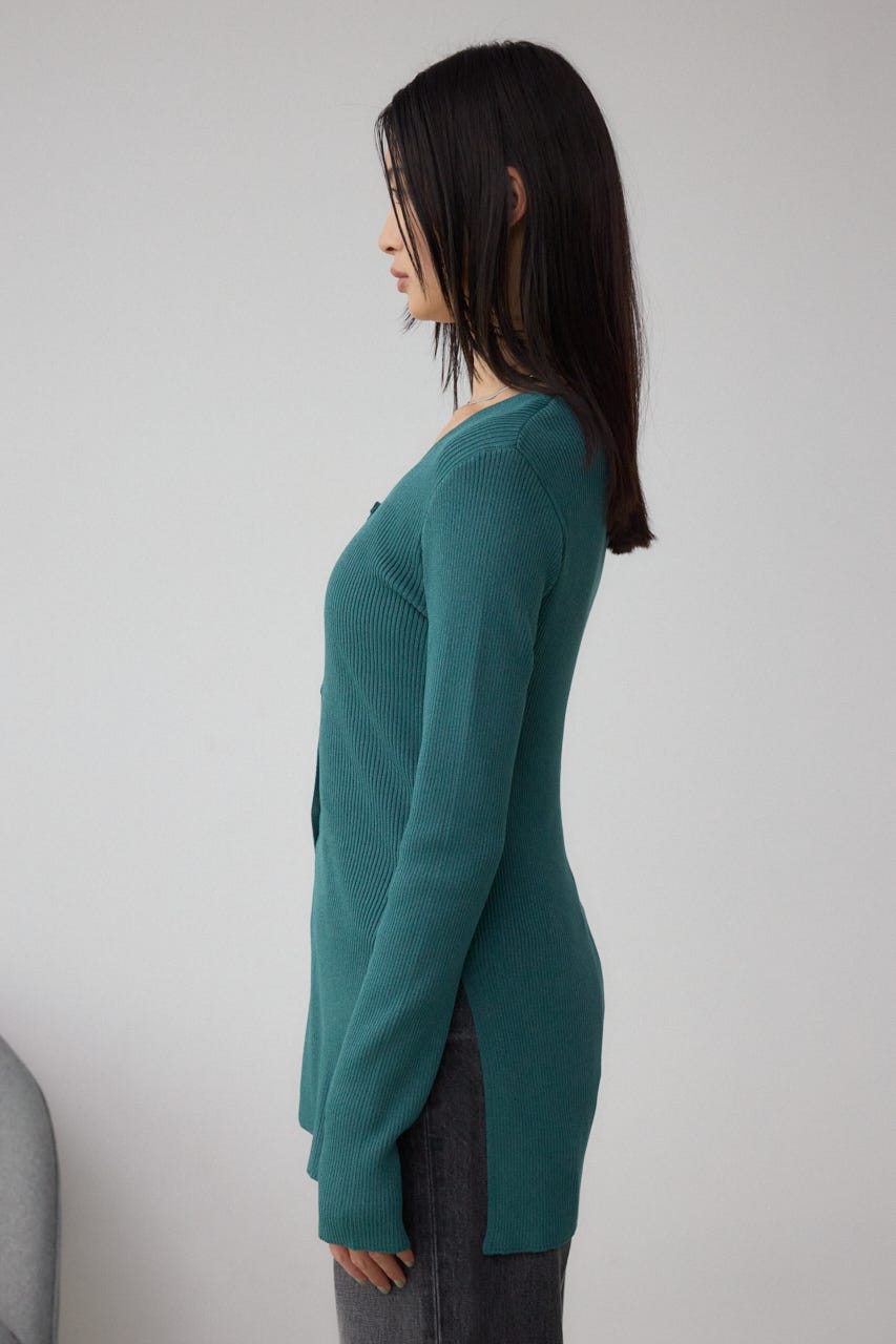 Vネックリブニットカーディガン D/GRN FREE