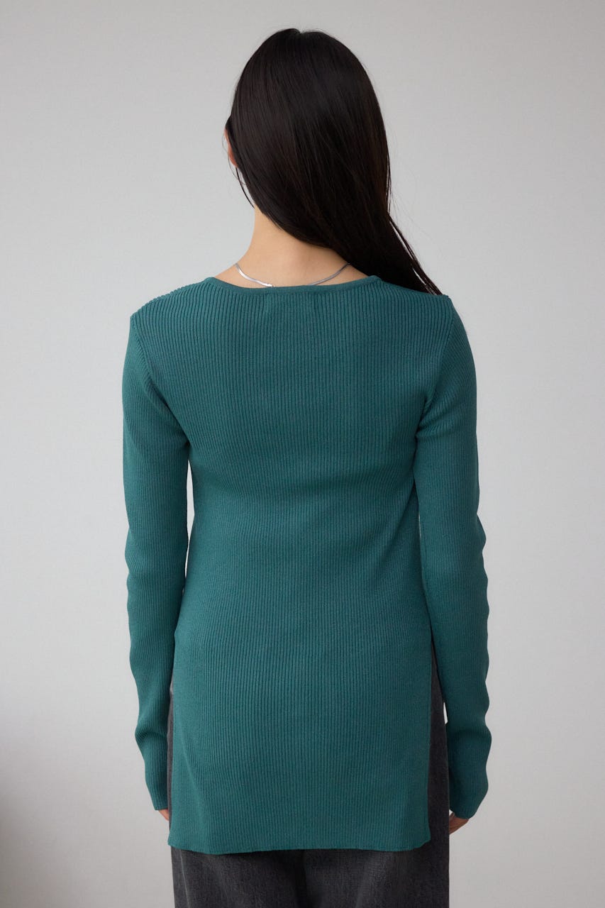 Vネックリブニットカーディガン D/GRN FREE