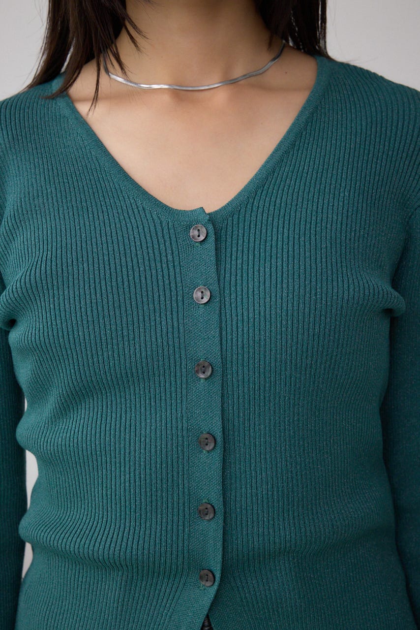 Vネックリブニットカーディガン D/GRN FREE