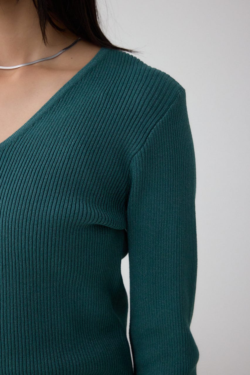 Vネックリブニットカーディガン D/GRN FREE