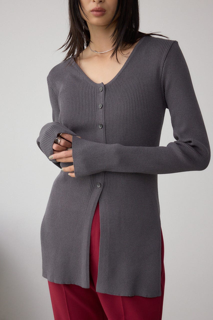 Vネックリブニットカーディガン GRY FREE