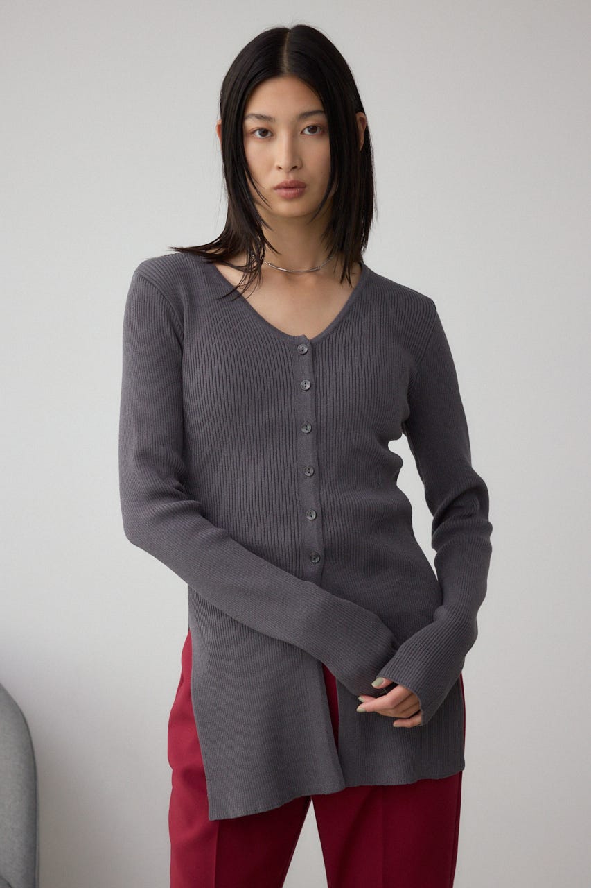 Vネックリブニットカーディガン GRY FREE