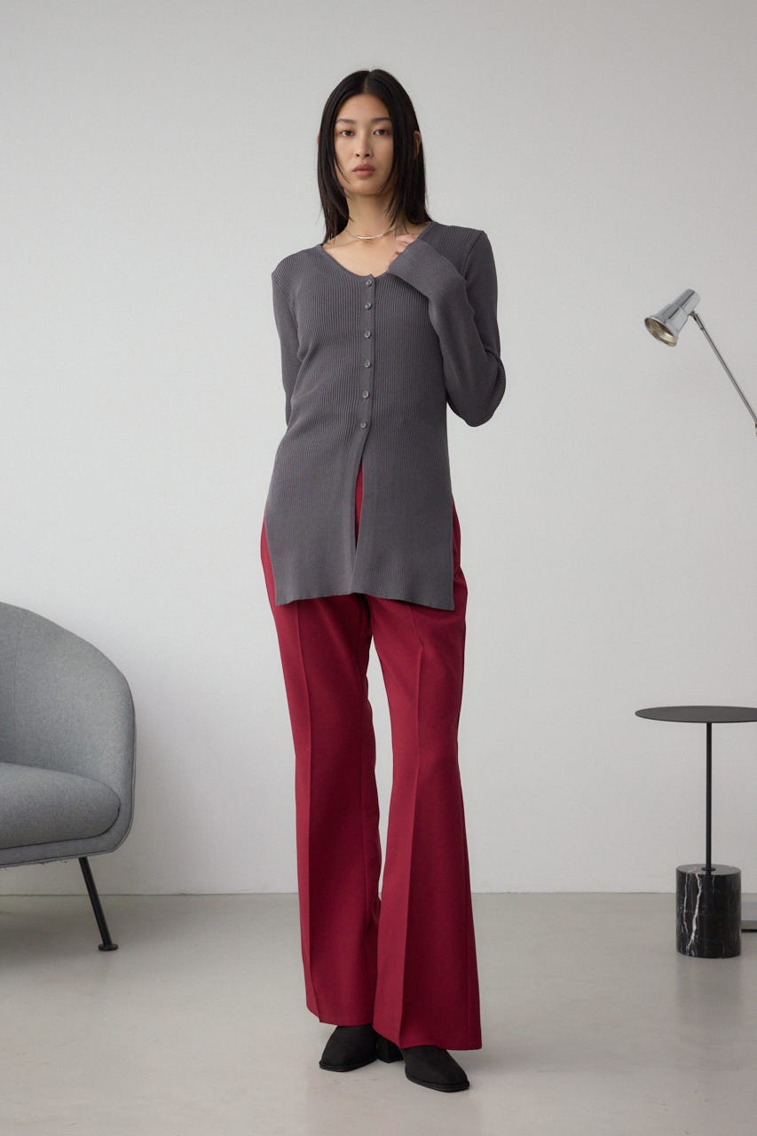 Vネックリブニットカーディガン GRY FREE