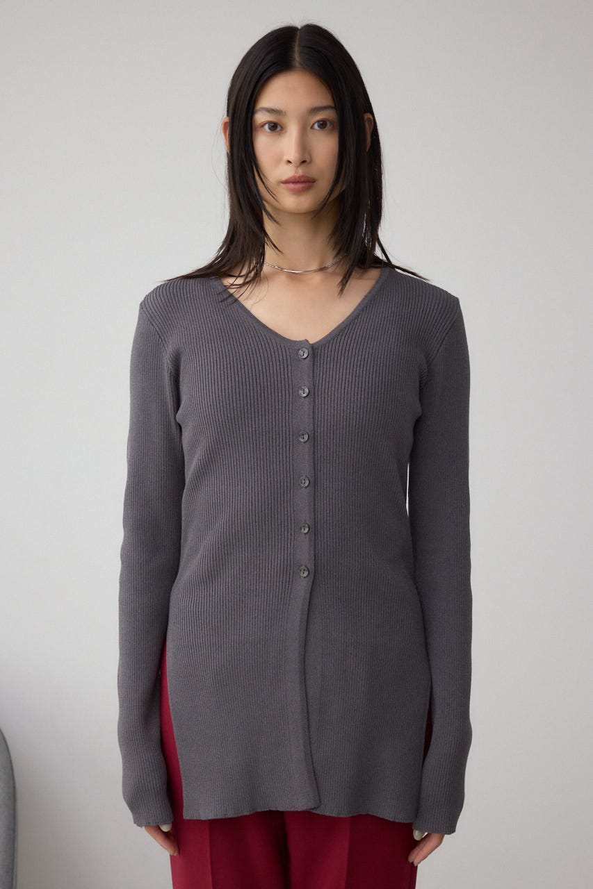 Vネックリブニットカーディガン GRY FREE