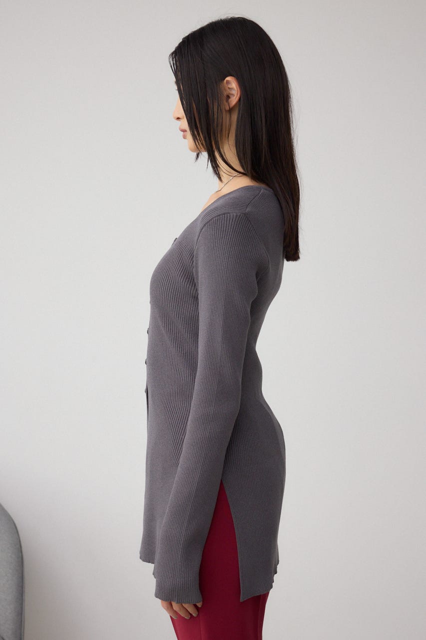 Vネックリブニットカーディガン GRY FREE