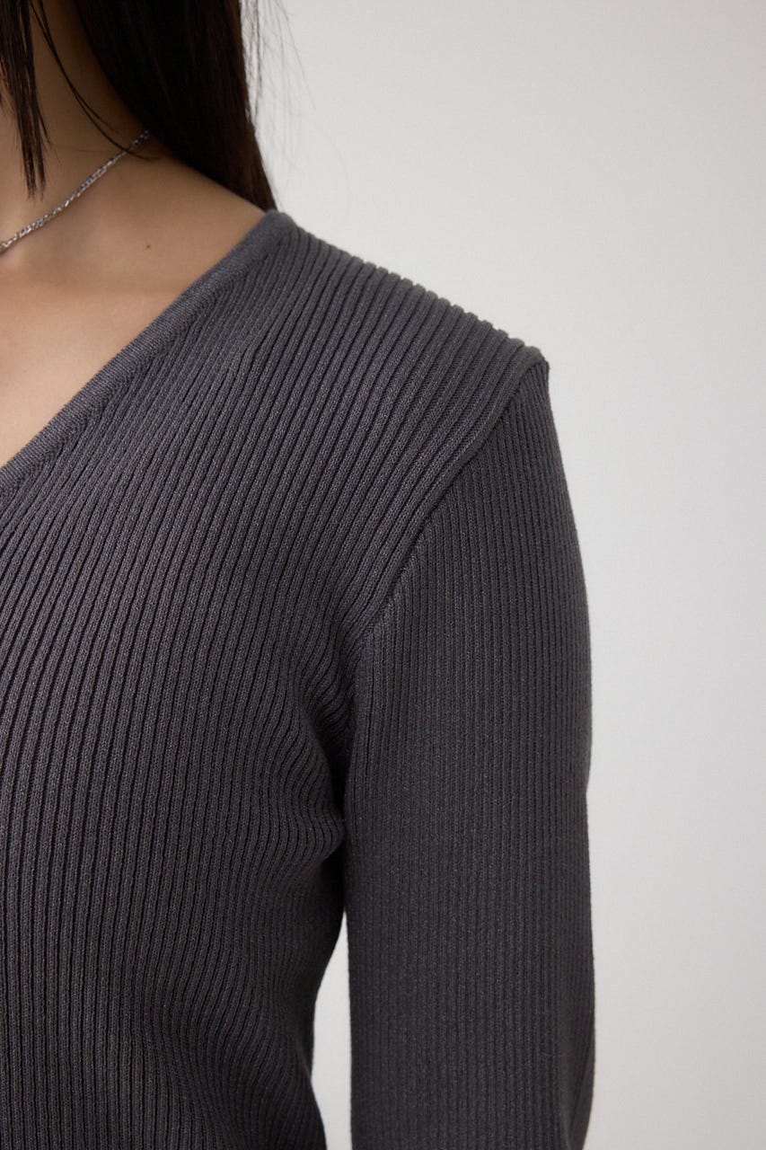 Vネックリブニットカーディガン GRY FREE