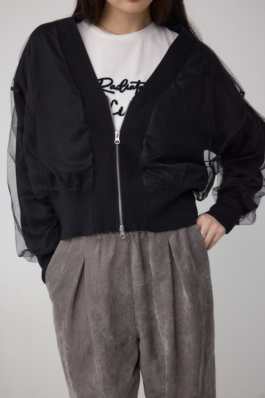 チュールドッキングニットカーディガン BLK FREE