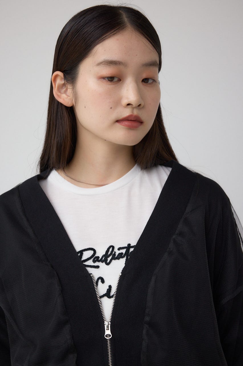 チュールドッキングニットカーディガン BLK FREE