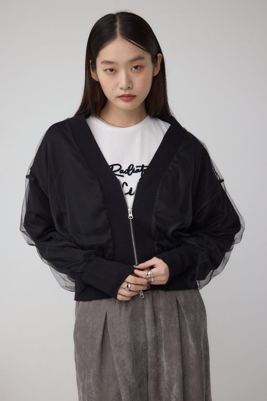 チュールドッキングニットカーディガン BLK FREE