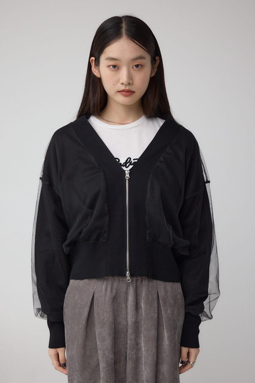 チュールドッキングニットカーディガン BLK FREE