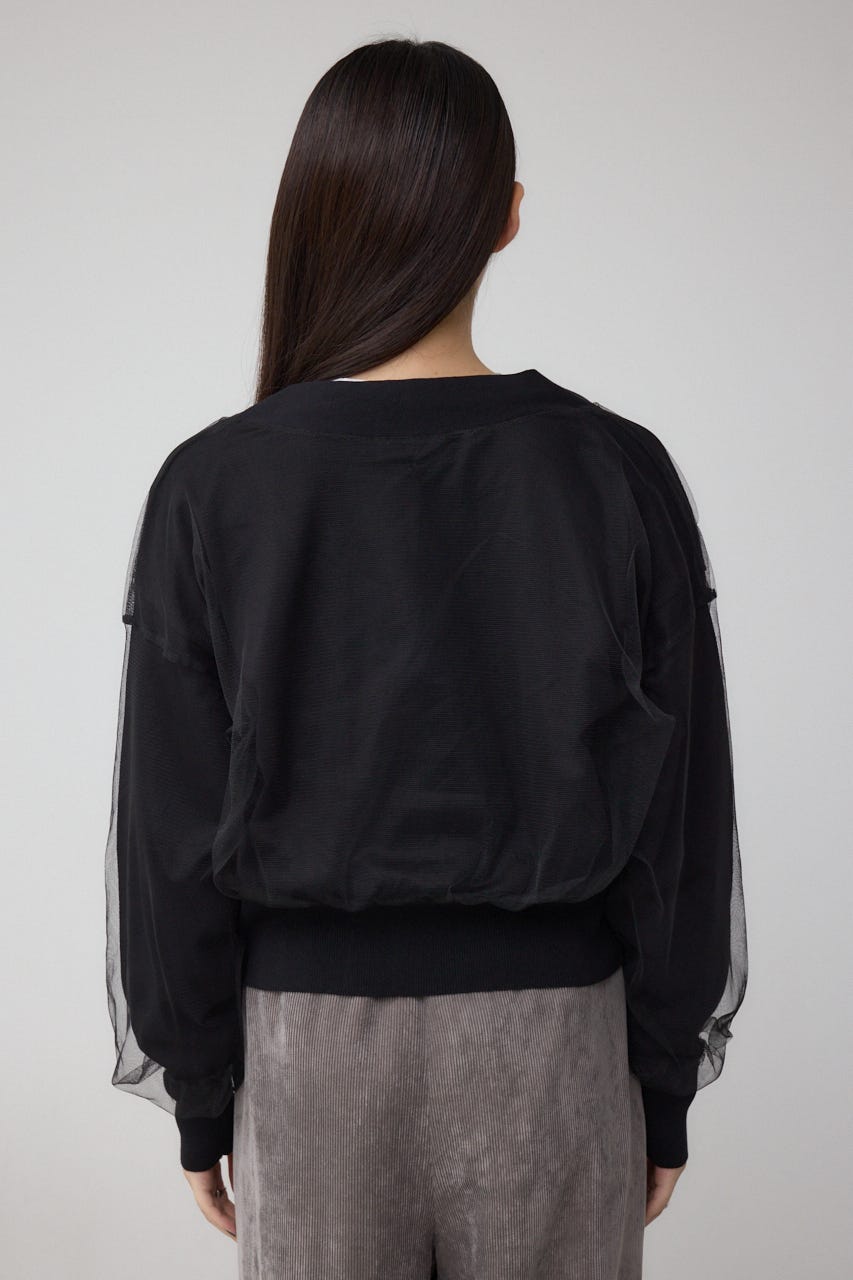 チュールドッキングニットカーディガン BLK FREE