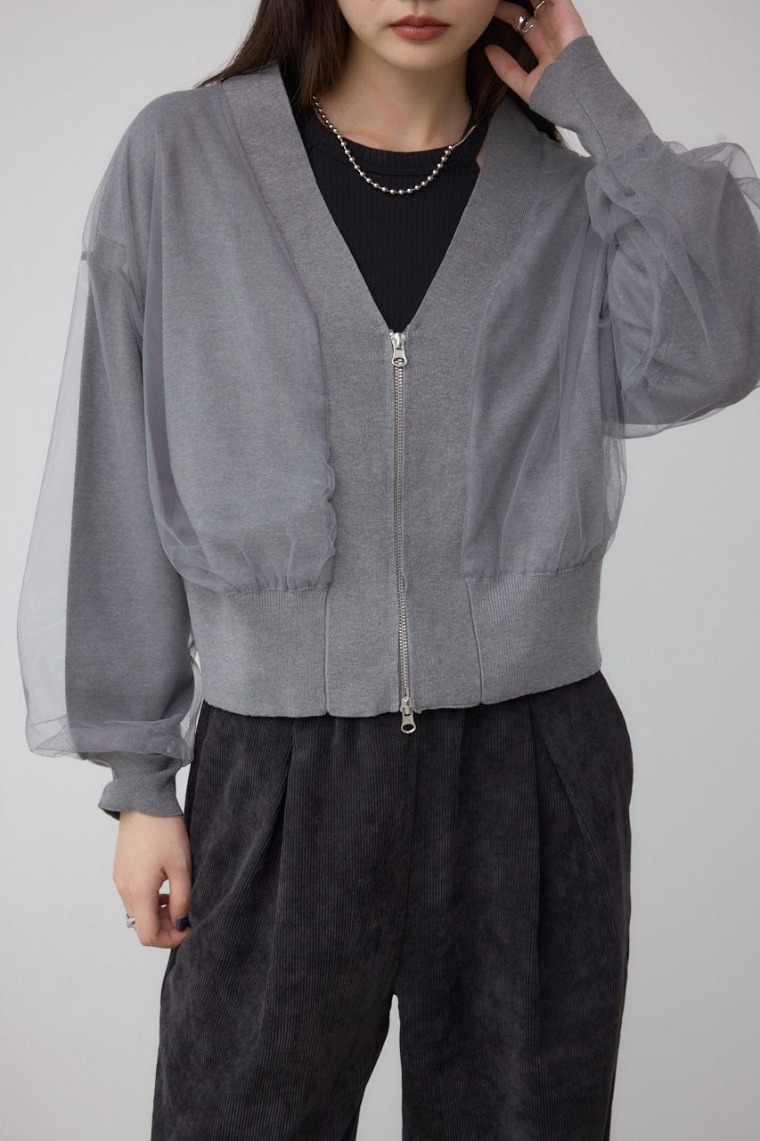 チュールドッキングニットカーディガン T.GRY FREE