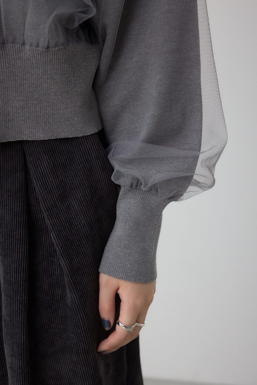 チュールドッキングニットカーディガン T.GRY FREE