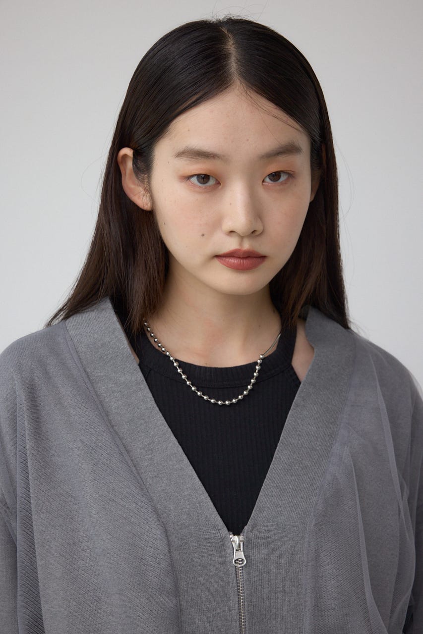 チュールドッキングニットカーディガン T.GRY FREE