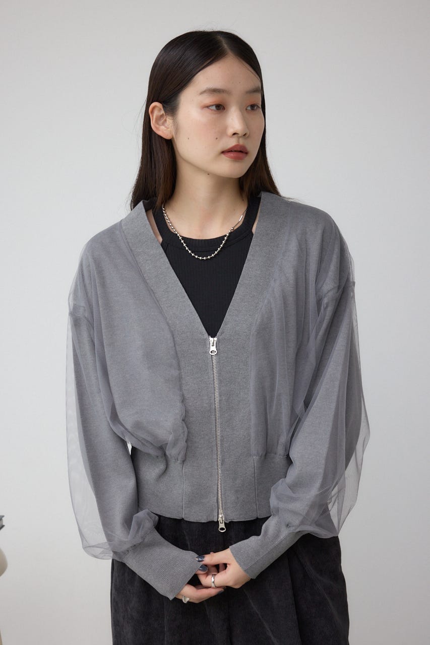 チュールドッキングニットカーディガン T.GRY FREE