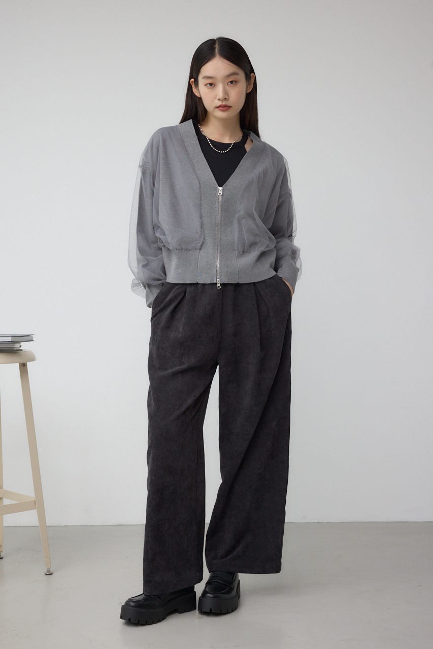 チュールドッキングニットカーディガン T.GRY FREE