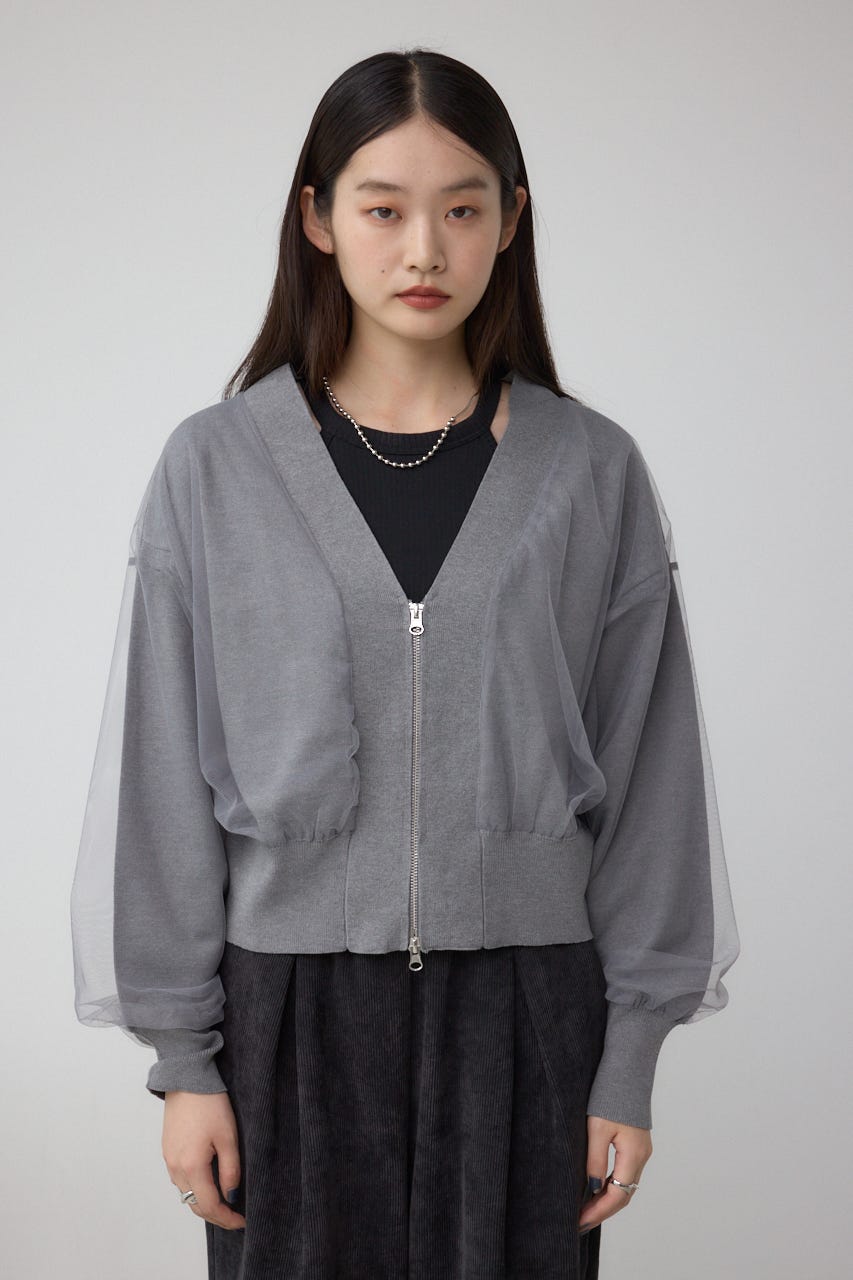 チュールドッキングニットカーディガン T.GRY FREE