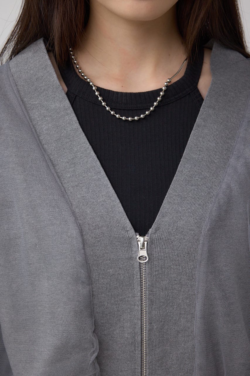 チュールドッキングニットカーディガン T.GRY FREE