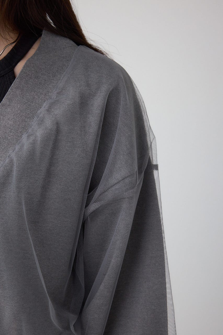 チュールドッキングニットカーディガン T.GRY FREE