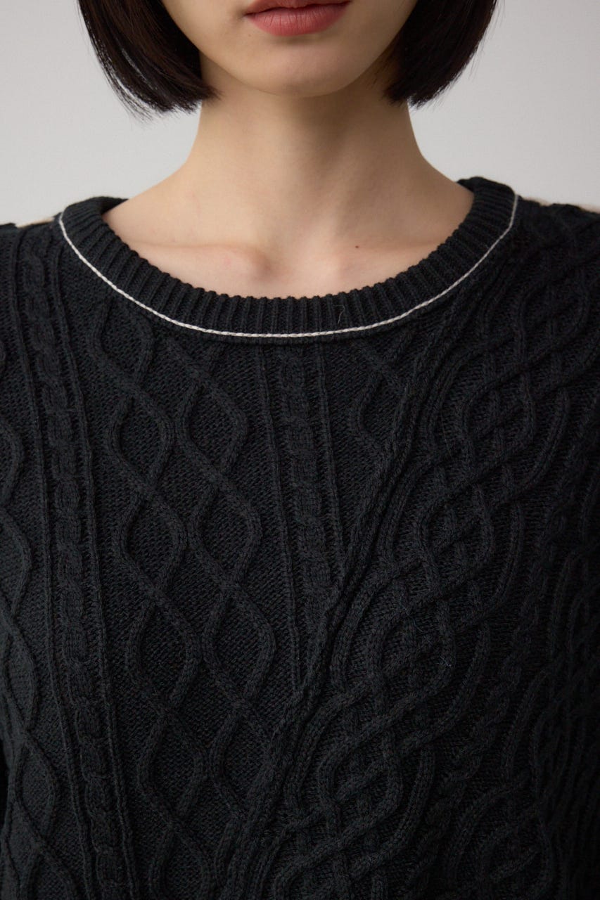 ステッチデザインケーブルニット BLK M