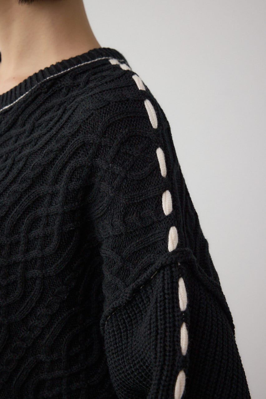 ステッチデザインケーブルニット BLK M