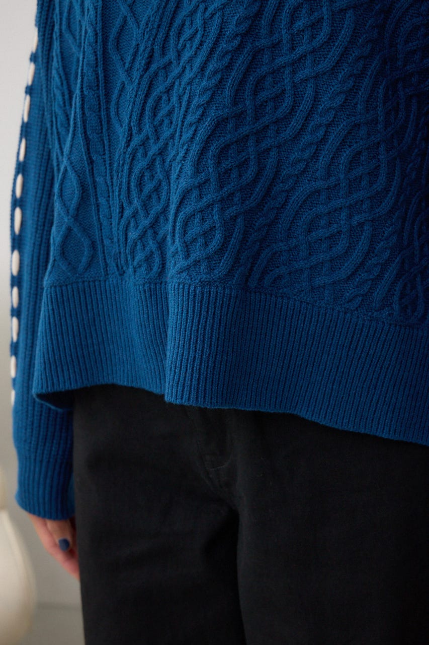 ステッチデザインケーブルニット D/BLU M