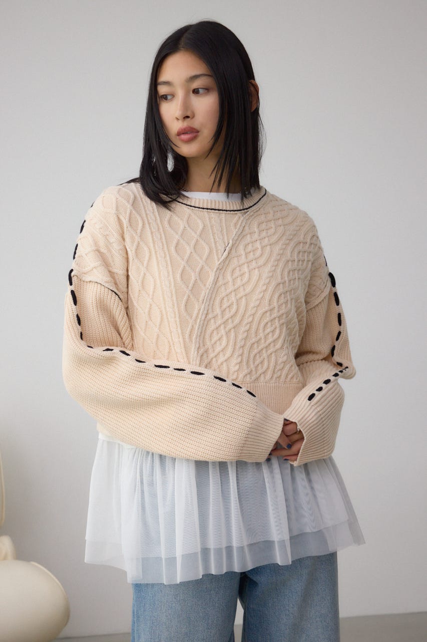 ステッチデザインケーブルニット IVOY S