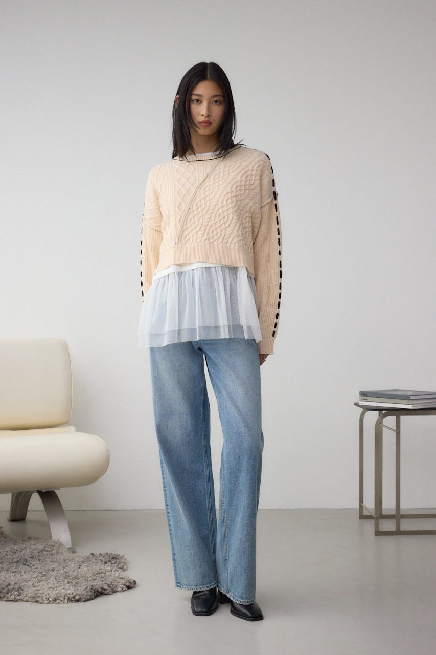 ステッチデザインケーブルニット IVOY S